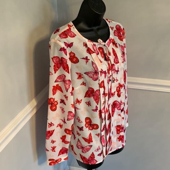 Jones New York Collection Butterfly Print Popover Blouse Size 8 - Picture 3 of 12